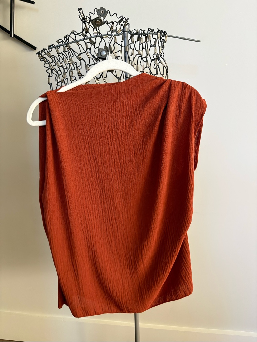 NWT Zara Medium Sized Sleeveless Textured Rust Top w/ Asymmetrical Design